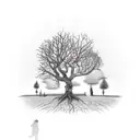 Tree in the backround with a hangman killing a pope tattoo design idea