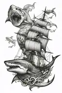pirate ship, shark, stingray tattoo design idea