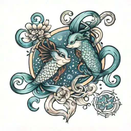 Pisces and libra zodiac sign tattoo design idea
