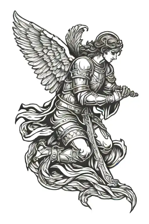 crusader kneeling angel tattoo design idea