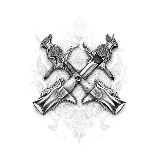 a revolver and a dagger tattoo design idea