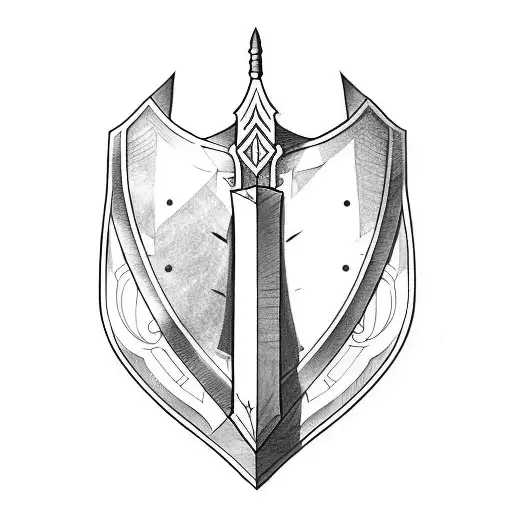 longsword and shield tattoo design idea