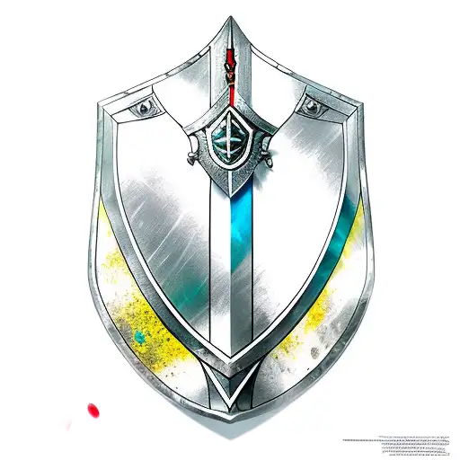 longsword and shield tattoo design idea