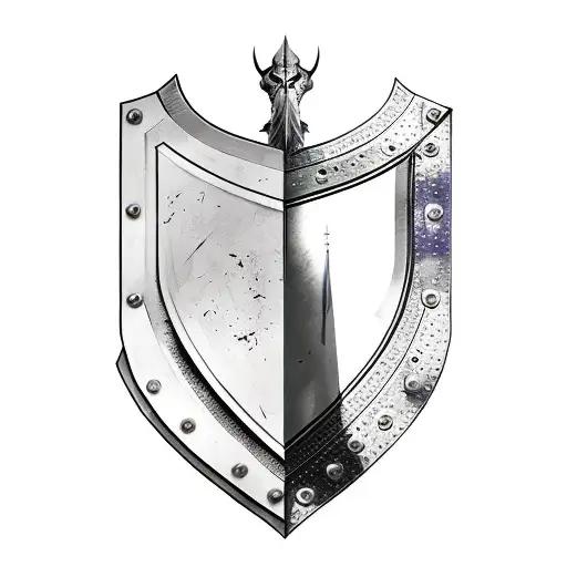 longsword and shield tattoo design idea