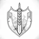 longsword and shield tattoo design idea