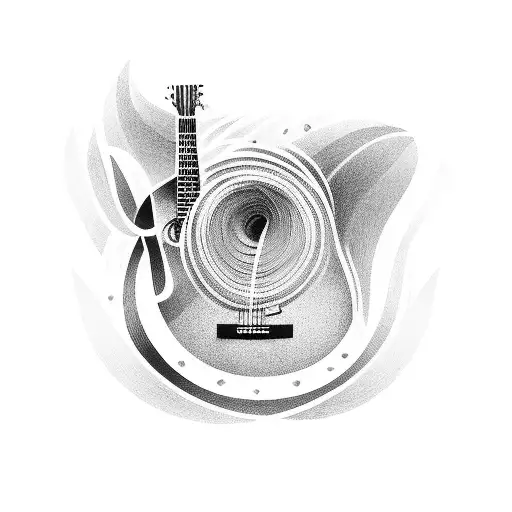 Guitar strings transforming into a winding road tattoo design idea
