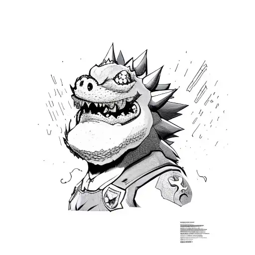 bowser dead with red blood and x over eyes tattoo design idea