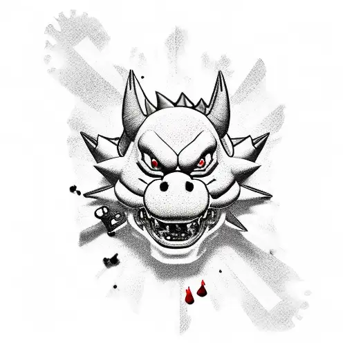 bowser dead with red blood and x over eyes tattoo design idea