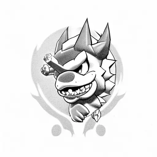 bowser dead with a gunshot tattoo design idea