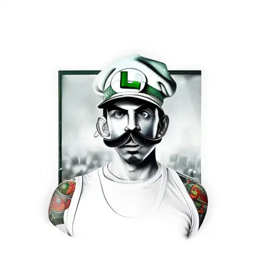 Luigi gangsta tribute green arms tattoo design idea