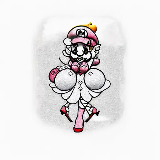 Peach from mario pin up girl full body tattoo design idea
