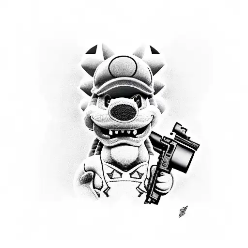 bowser with a gun tattoo design idea
