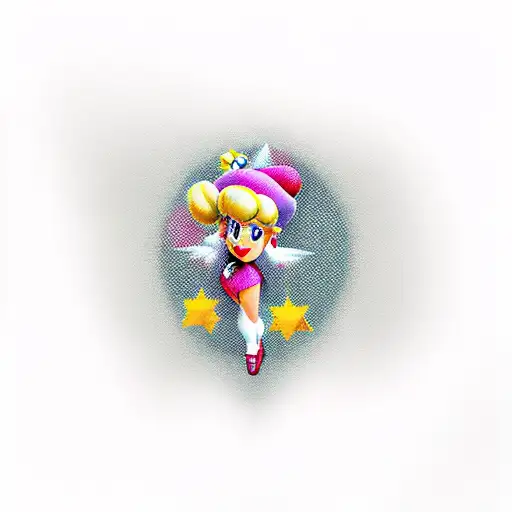 Peach from mario game pin up girl full body tattoo design idea
