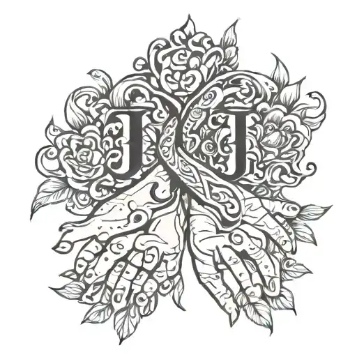 two initials j k linked in two couple's hands tattoo design idea