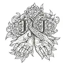 two initials j k linked in two couple's hands tattoo design idea