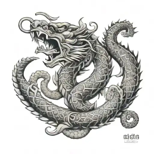 Incorporate the Gayatri mantra into a realistic depiction of Nagas in a tattoo design tattoo design idea