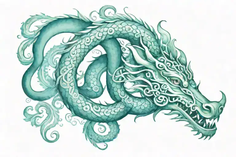 Incorporate the Gayatri mantra into a realistic depiction of Nagas in a tattoo design tattoo design idea