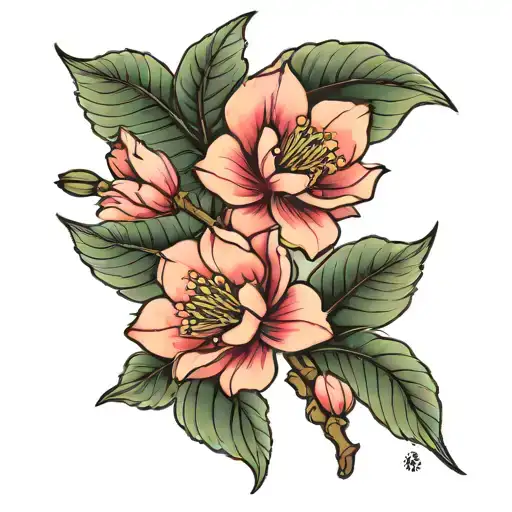 Cherry blossom and tulip tattoos with symbolic representation of continuous improvement philosophy tattoo design idea
