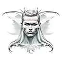 half angel half demon male full body statue with sky background tattoo design idea