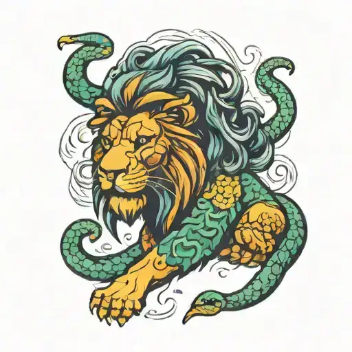 lion with snake brazilian jiu jitsu tattoo design idea