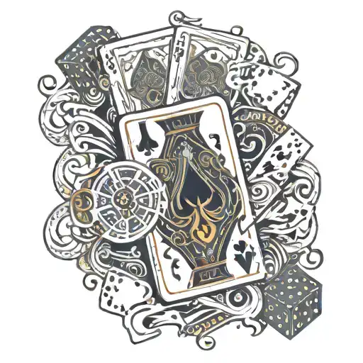 A neotraditional tattoo design featuring a blackjack card surrounded by cigar smoke and dice tattoo design idea