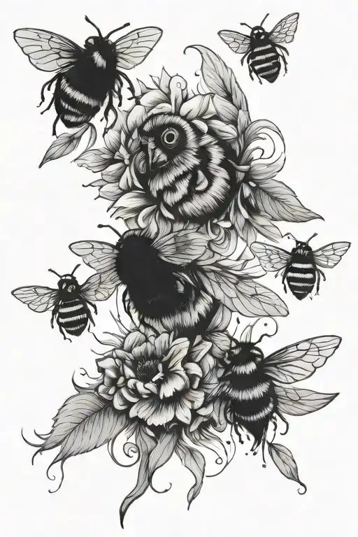 bumblebees , owls, quotes tattoo design idea