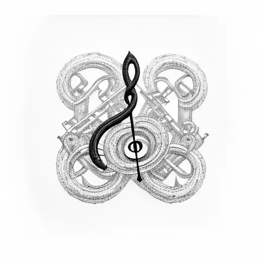 A black-grey tattoo of a music note intertwined with a bicycle chain tattoo design idea