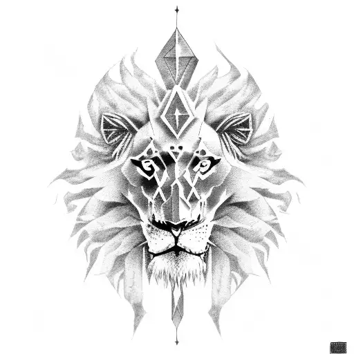 A deathmetal-inspired lion with a skull mane tattoo design idea