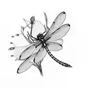 Dragonfly with a wild flower simple small tattoo design idea