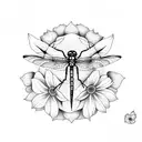Dragonfly with a wild flower simple small tattoo design idea