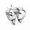 three boys walking front facing tattoo design idea