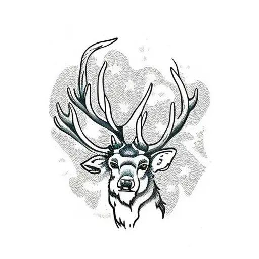 stag with trees behind  tattoo design idea