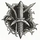 darkwork dagger wrapped of spines  tattoo design idea