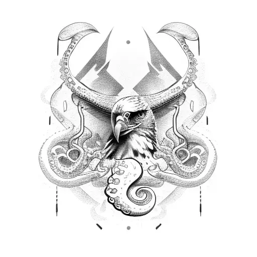 eagle with squid and crossbow tattoo design idea
