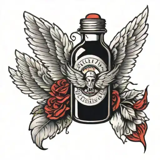 pill bottle, reborn, wings, blood tattoo design idea