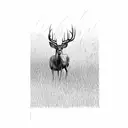 A hunter hidden among tall grass, aiming at a deer in the distance tattoo design idea
