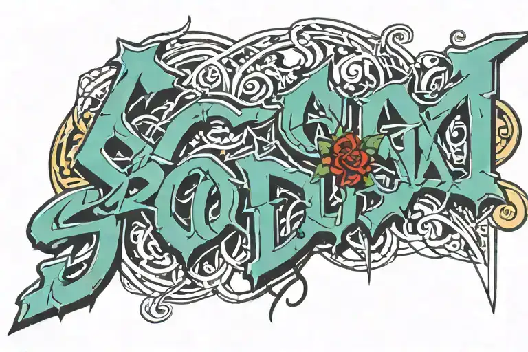 A text with the letters "SOAD" with the typography used by the HALO video game tattoo design idea