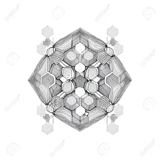 hexagon pattern with bees and peonies tattoo design idea