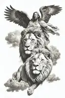 lion and jesus arriving at sky tattoo design idea