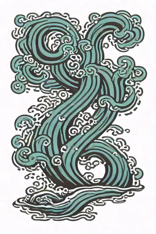 Keith haring inspired tattoo featuring water waves tattoo design idea
