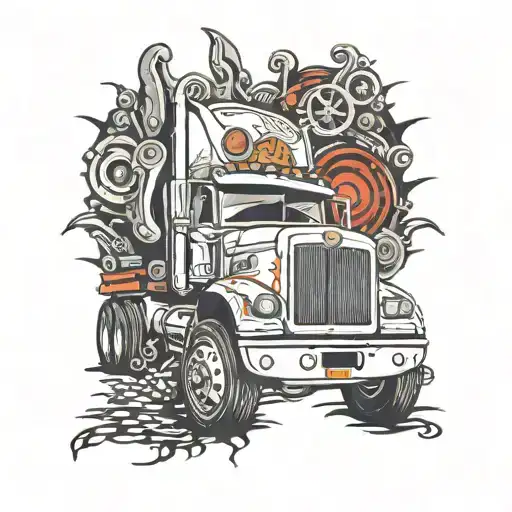 cars trucks semi truck gearhead tattoo design idea