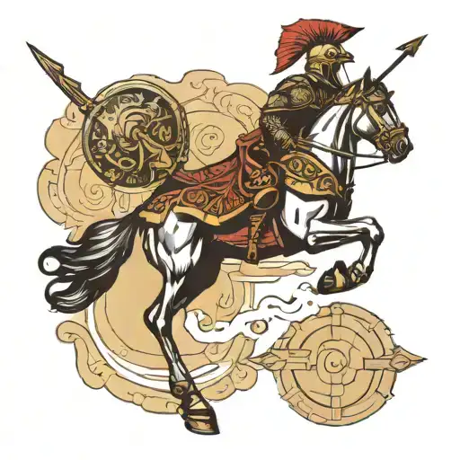 half horse with legs half man with gladiator helmet with arrow facing backwards  tattoo design idea