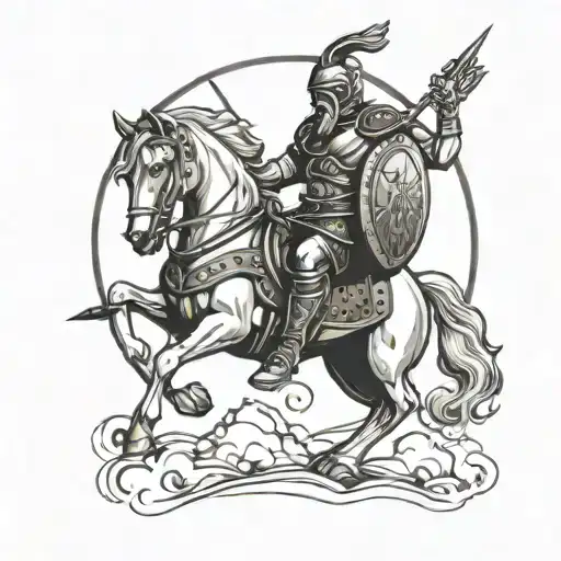 centaur with gladiator helmet with arrow facing backwards  tattoo design idea