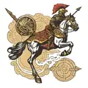 half horse with legs half man with gladiator helmet with arrow facing backwards  tattoo design idea