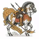 half horse with legs half man with gladiator helmet with arrow facing backwards  tattoo design idea