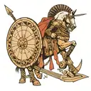 half horse with legs half man with gladiator helmet with arrow facing backwards  tattoo design idea