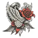 half bow is angel wing, half bow is devil wing attached tattoo design idea