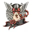half bow is angel wing, half bow is devil wing attached tattoo design idea
