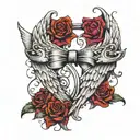 half bow is angel wing, half bow is devil wing attached tattoo design idea