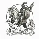 centaur with gladiator helmet with arrow facing backwards  tattoo design idea